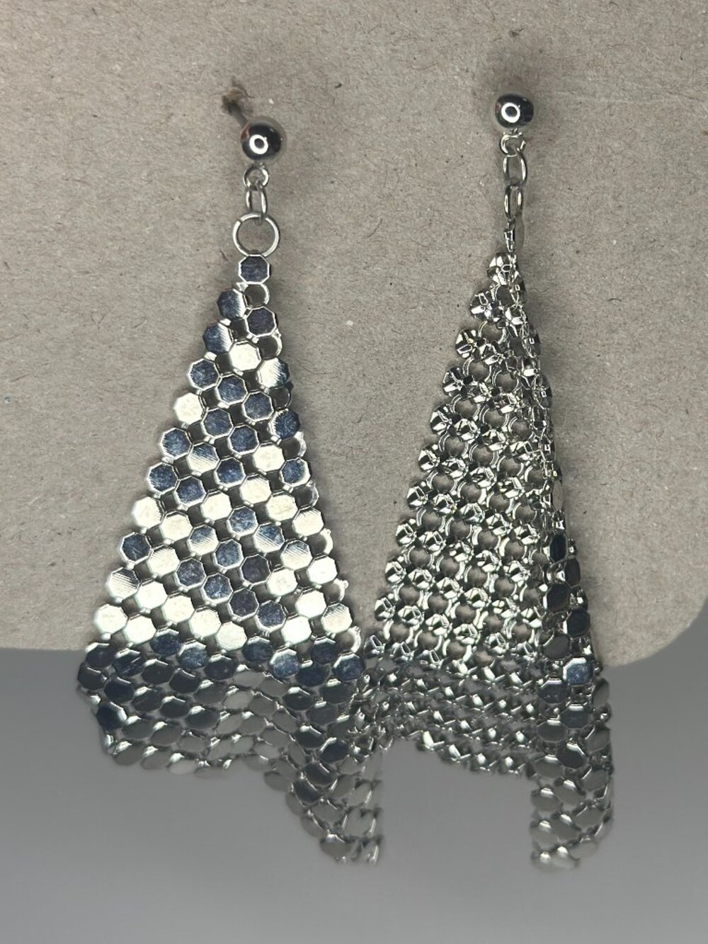 Elegant Silver Mesh Curtain Earrings